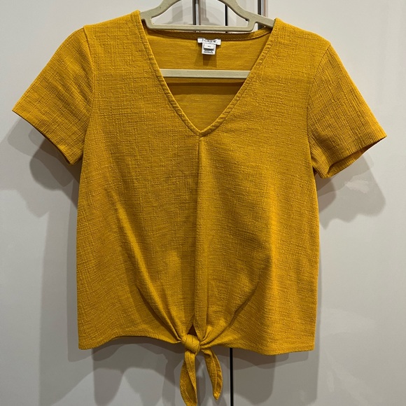 J. Crew Mustard Yellow Tie Front Workwear Work Top - Picture 2 of 7